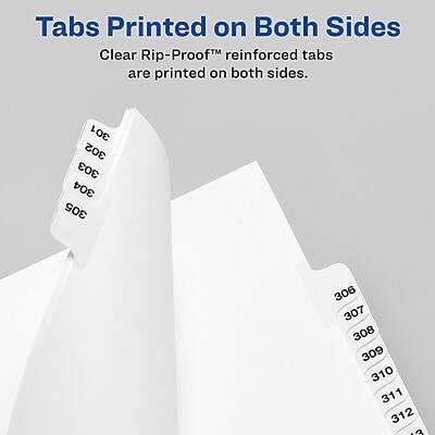 Tabs Printed on Both Sides

Clear Rip-Proof™ reinforced tabs are printed on both sides.

301 302 303 304 305 306 307 308 309 310 311 312