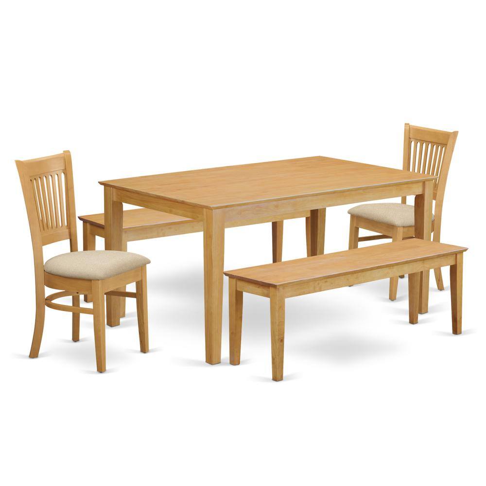 Back. East West Furniture - CAVA5C-OAK-C 5 Pc Dining room set - small Table and 2 Dining Chairs plus 2 Wooden benches - Oak.