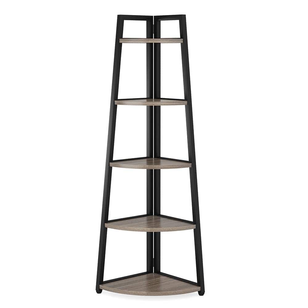 Kadyn - Bookshelf, Storage Shelf, Bookcase,5-Tier Corner Shelf, 70" Tall Corner Ladder Shelf Small Bookshelf - Gray