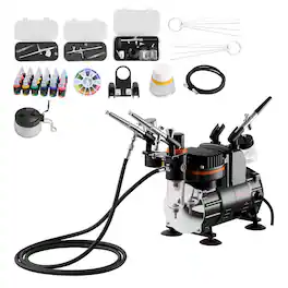 VEVOR - Airbrush Kit, 1/6 HP, Air Brush Kit with Air Compressor, 3 Dual-Action Professional Airbrushes with 3 Tips - Black