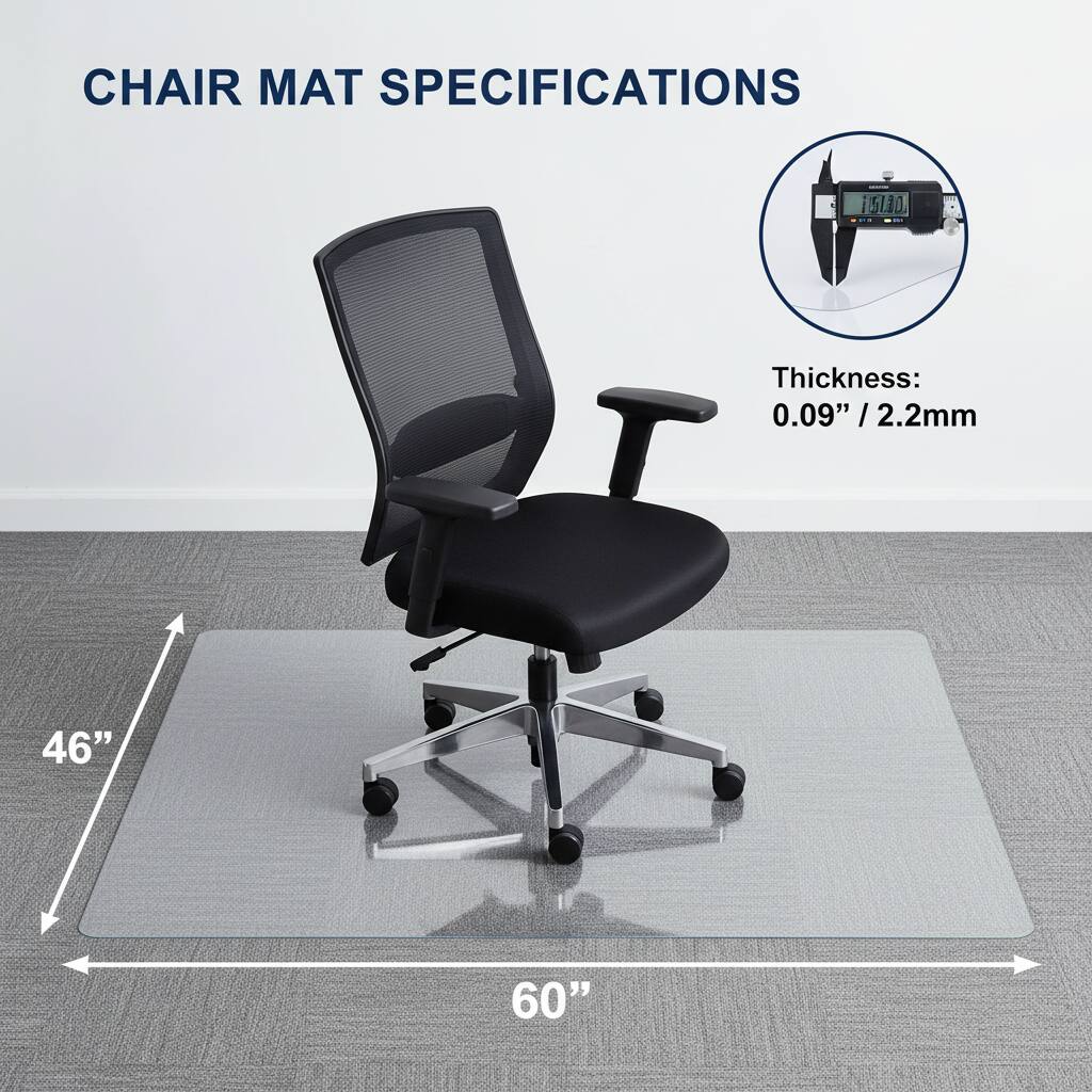 CHAIR MAT SPECIFICATIONS

Thickness: 0.09" / 2.2mm

46" x 60"