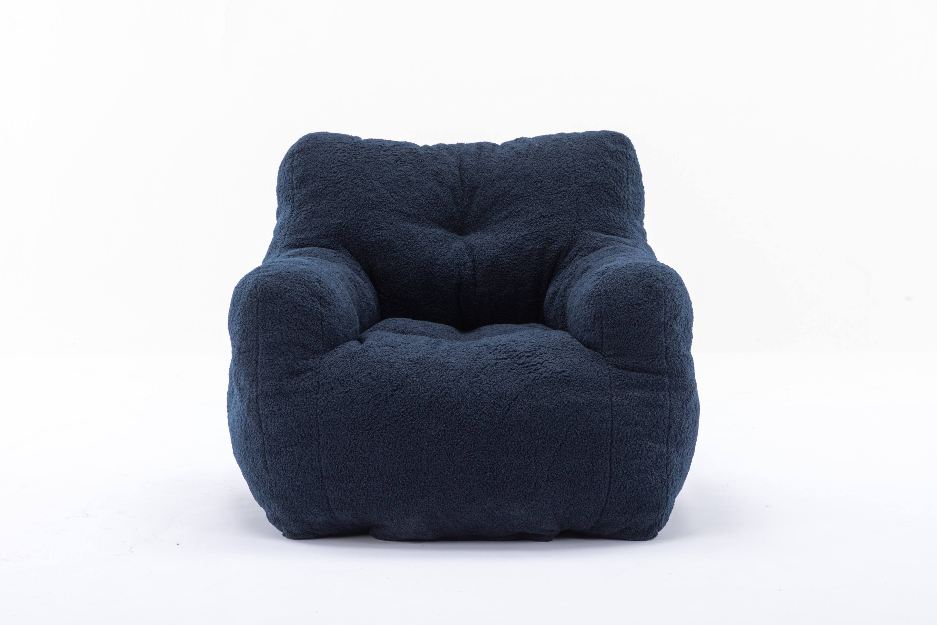 Back. Anysun - Soft Teddy Fabric Tufted Foam Bean Bag Chair With Teddy Fabric - Dark Blue.
