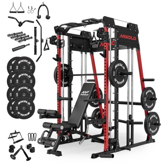 Mikolo - M11 Smith Machine, 2200lbs Squat Rack with LAT-Pull Down System & Cable Crossover Machine, Training Equipment - Red price history on PriceWatchPro