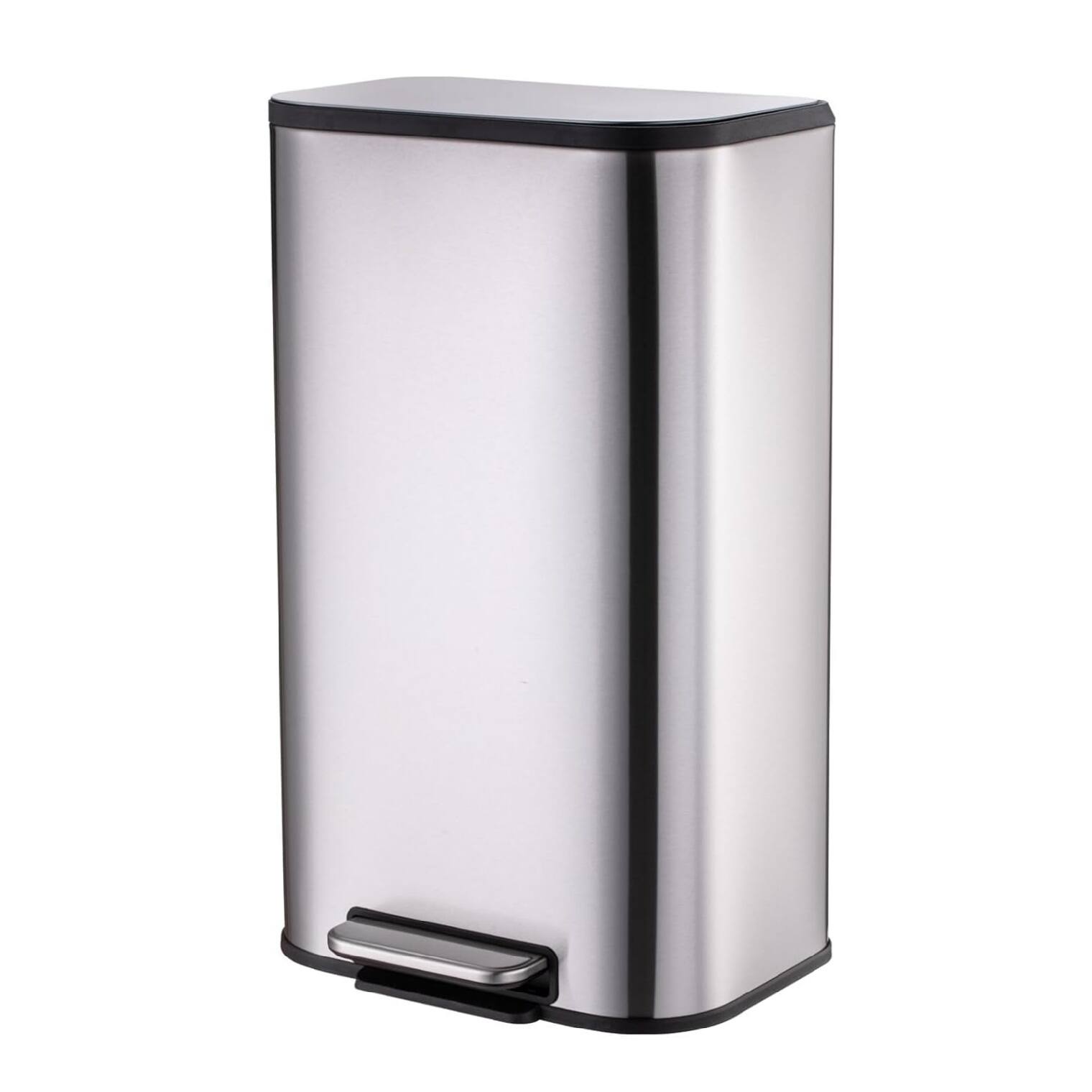 Front. GARVEE - Kitchen Trash Can, 13.21 Gal/50L Stainless Steel Garbage Bin - Soft-Close Lid - Silver.