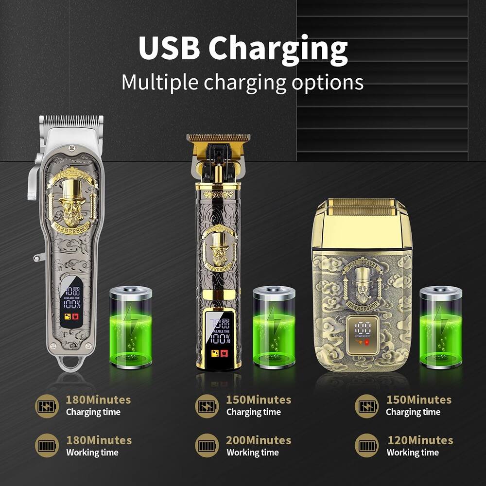 USB Charging  
Multiple charging options  

180Minutes Charging time  
180Minutes Working time  

150Minutes Charging time  
200Minutes Working time  

150Minutes Charging time  
120Minutes Working time