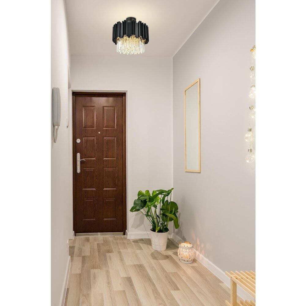Alt View 4. Elegant Lighting - Willow 16 Inch Flush Mount Ceiling Light In Black - Black And Clear.