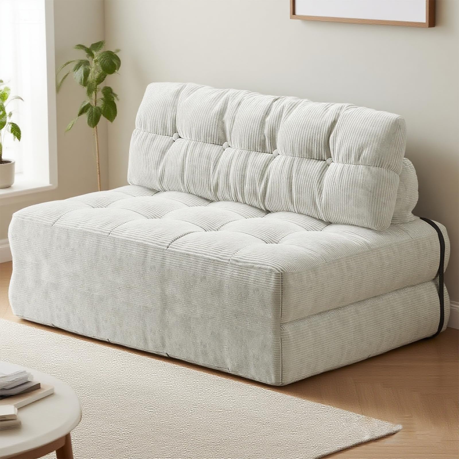 Alt View 4. Jojoka - Folding Sofa Bed, Convertible Futon Sleeper Chair with Headrest, Lumbar Pillow, Loveseat - Beige.