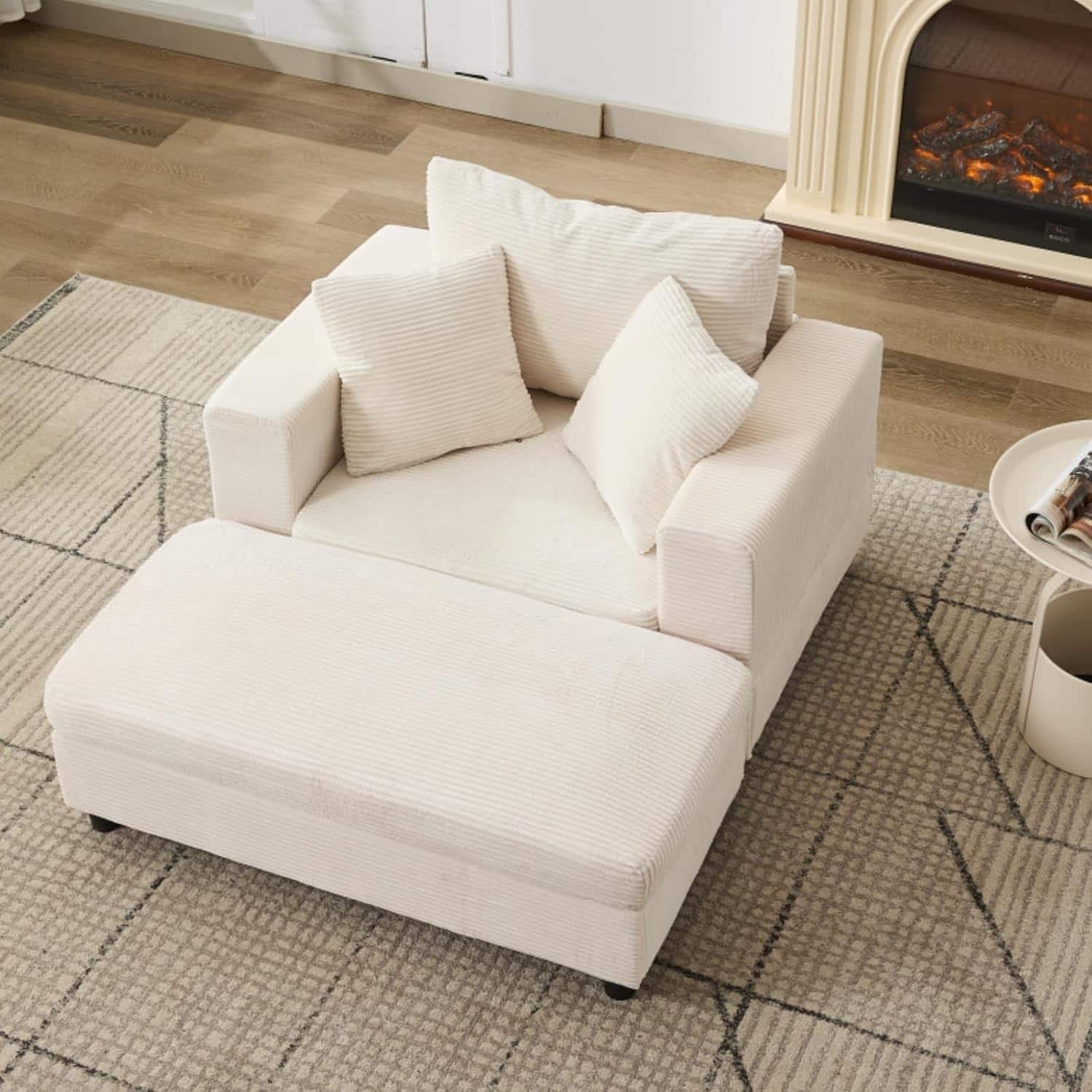 Trinkets Crazed - Chaise Lounge Chair Indoor, Oversized Corduroy Upholstered Sofa Bed With Removable Storage Ottoman - beige