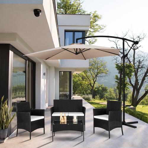 Alt View 6. Winado - 4PCS Patio Wicker Rattan Furniture Set, Conversation Set with Coffee Table, Chairs for In/Outdoor Yard Poolside Backyard - Black & White Cushion.