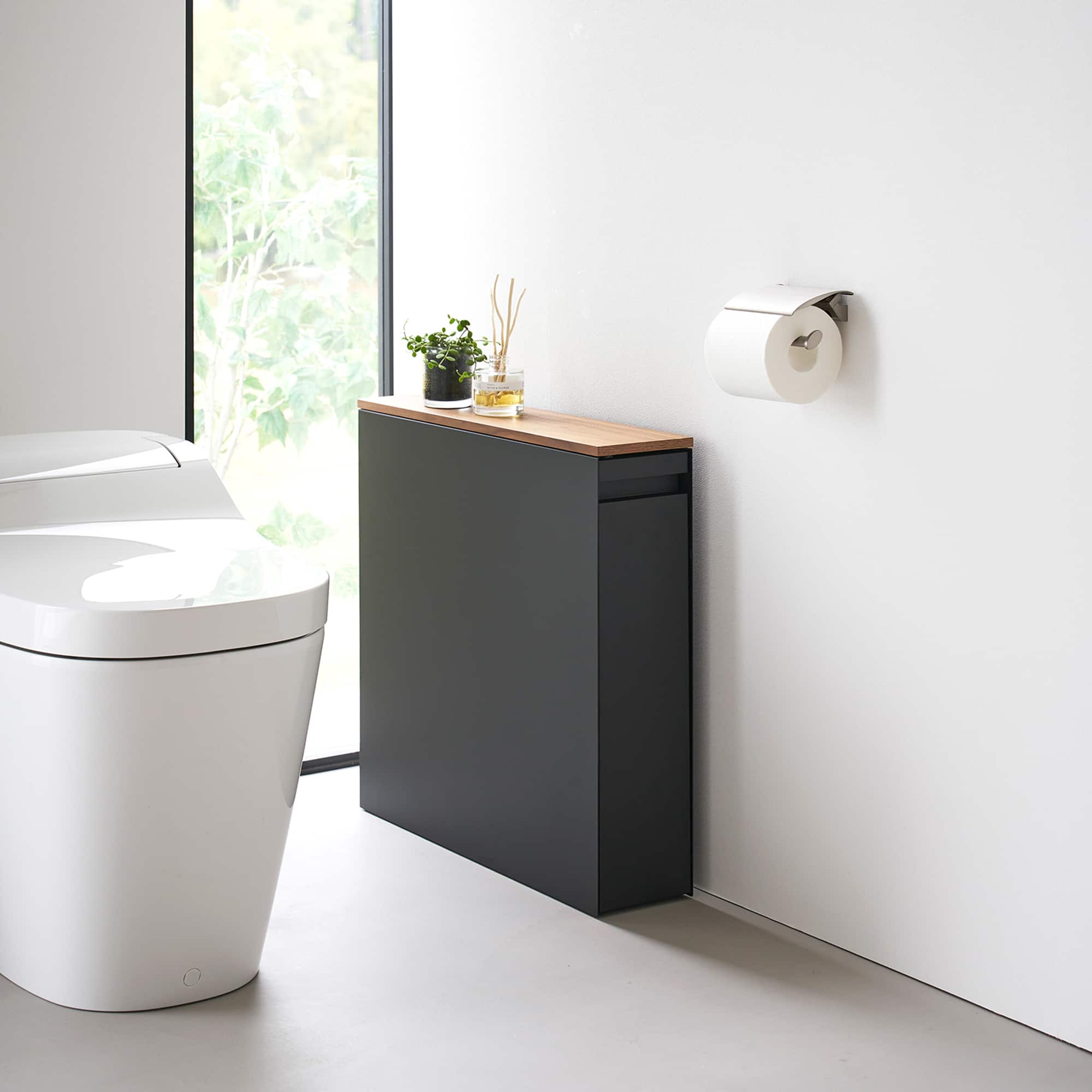 Yamazaki Home Pull Out Bathroom Storage Cabinet Steel + Wood Black