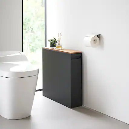 Front. Yamazaki Home - Pull-Out Bathroom Storage Cabinet - Steel + Wood - Black.
