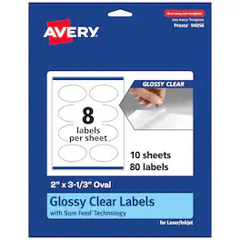 Avery - Glossy Oval Labels, 2" x 3-1/3", 80 Labels - Clear