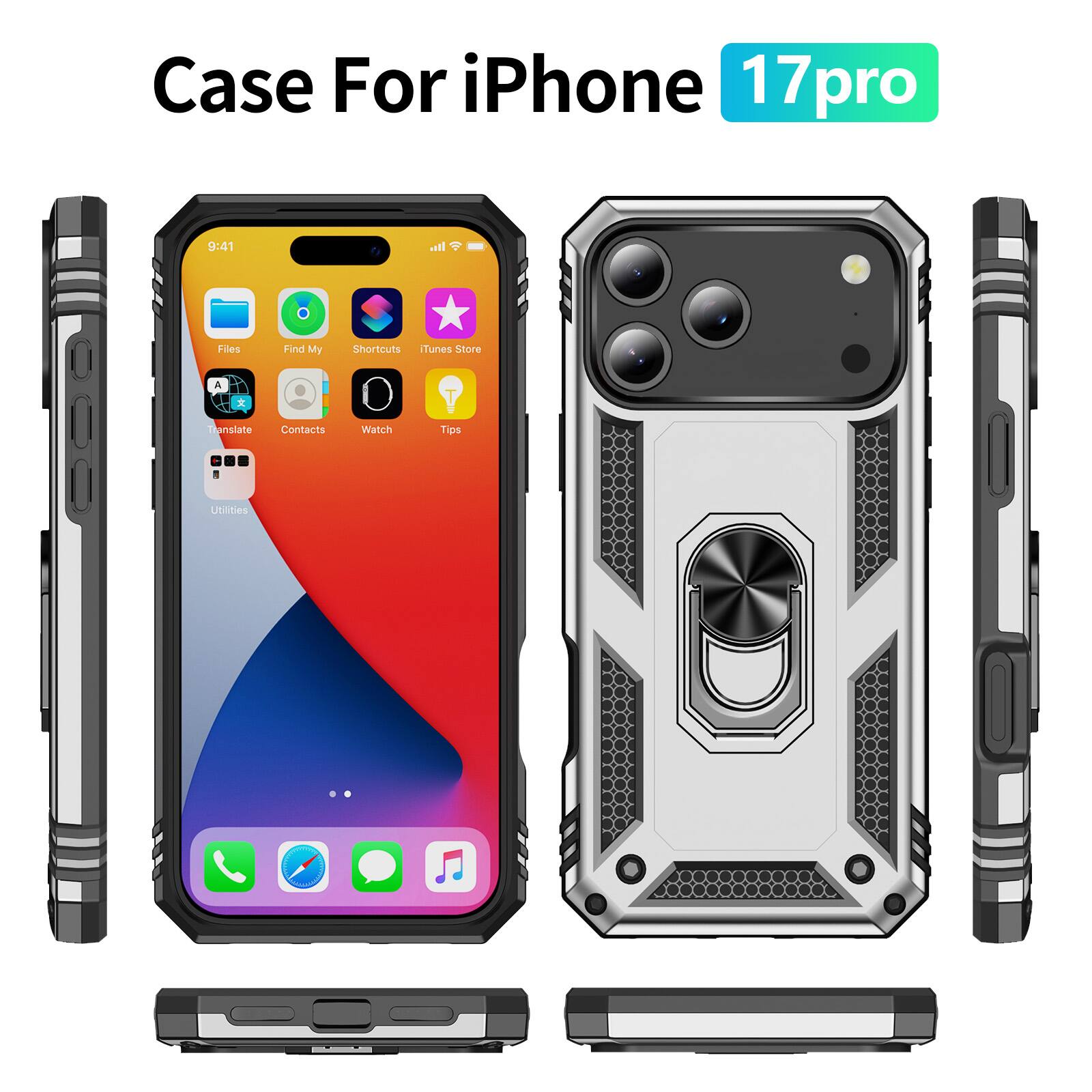 Case For iPhone 17 17pro 9:41 Files Find My Shortcuts iTunes Store Translate Contacts Watch Tips Utilities