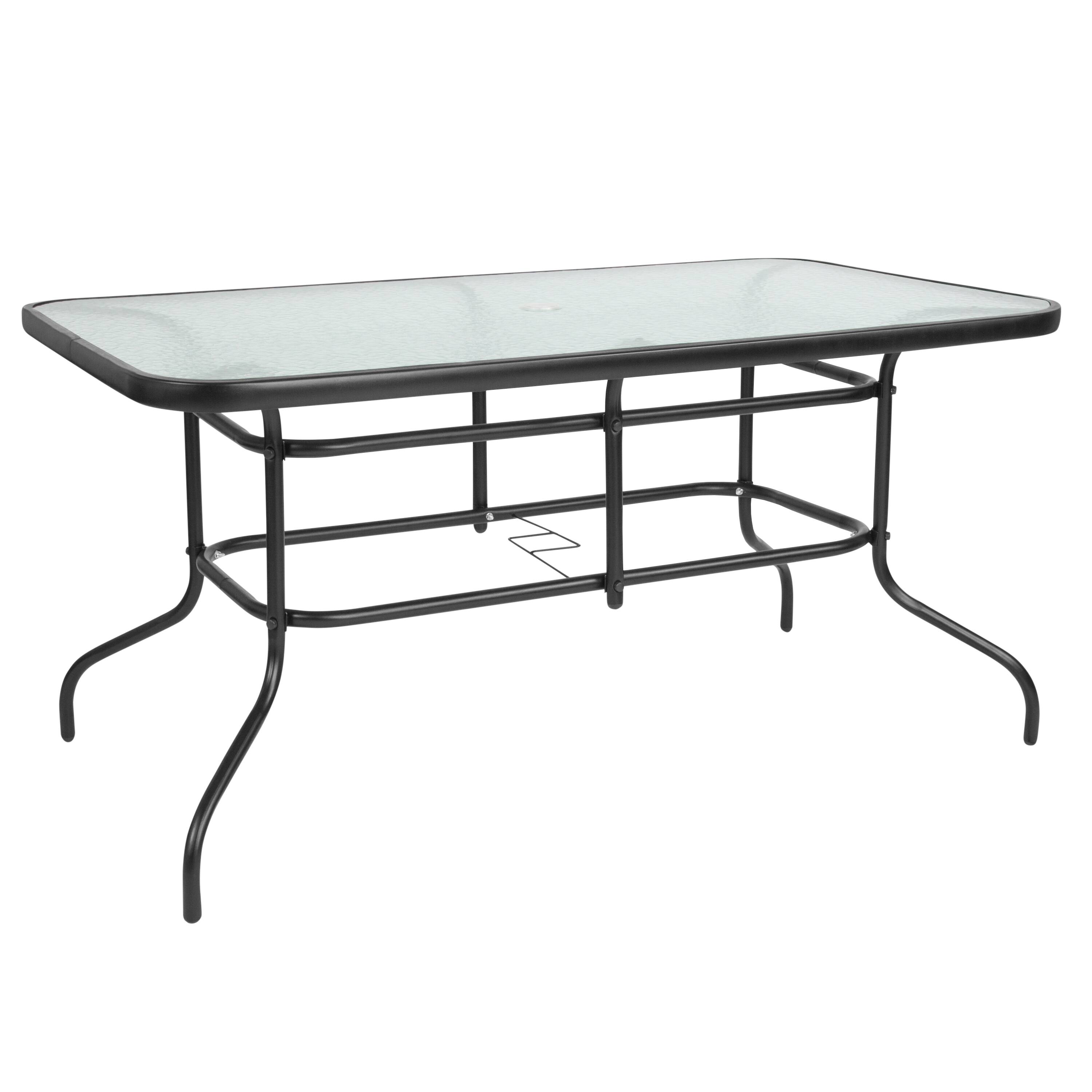 Alt View 9. Emma + Oliver - Five Piece Patio Table Set with Metal Table with Tempered Glass Top and 4 Flex Comfort Stacking Chairs - Navy.