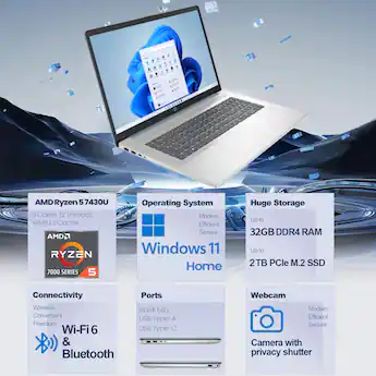 HP Laptop 17-cp2051nd – 17.3 Inch FHD – AMD Ryzen 5 7520U – 8GB RAM – 512GB SSD – Windows 11 Home – QWERTY – Oceaankunststof