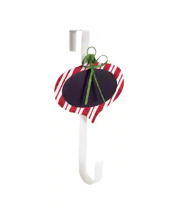 Front. Diva At Home - 18" Red and White Striped Chalkboard Christmas Ornament Wreath Door Hanger - Red.