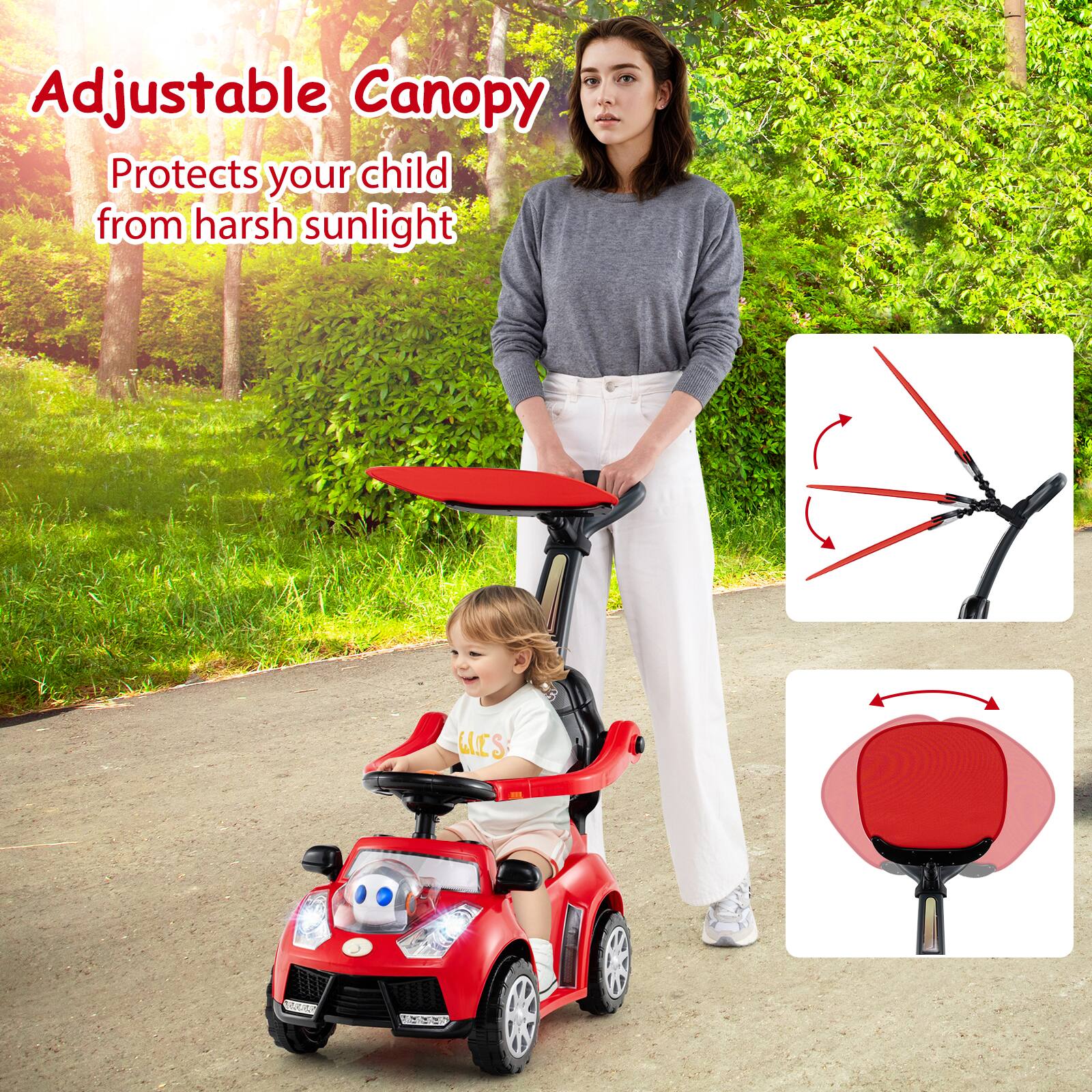 Adjustable Canopy  
Protects your child from harsh sunlight