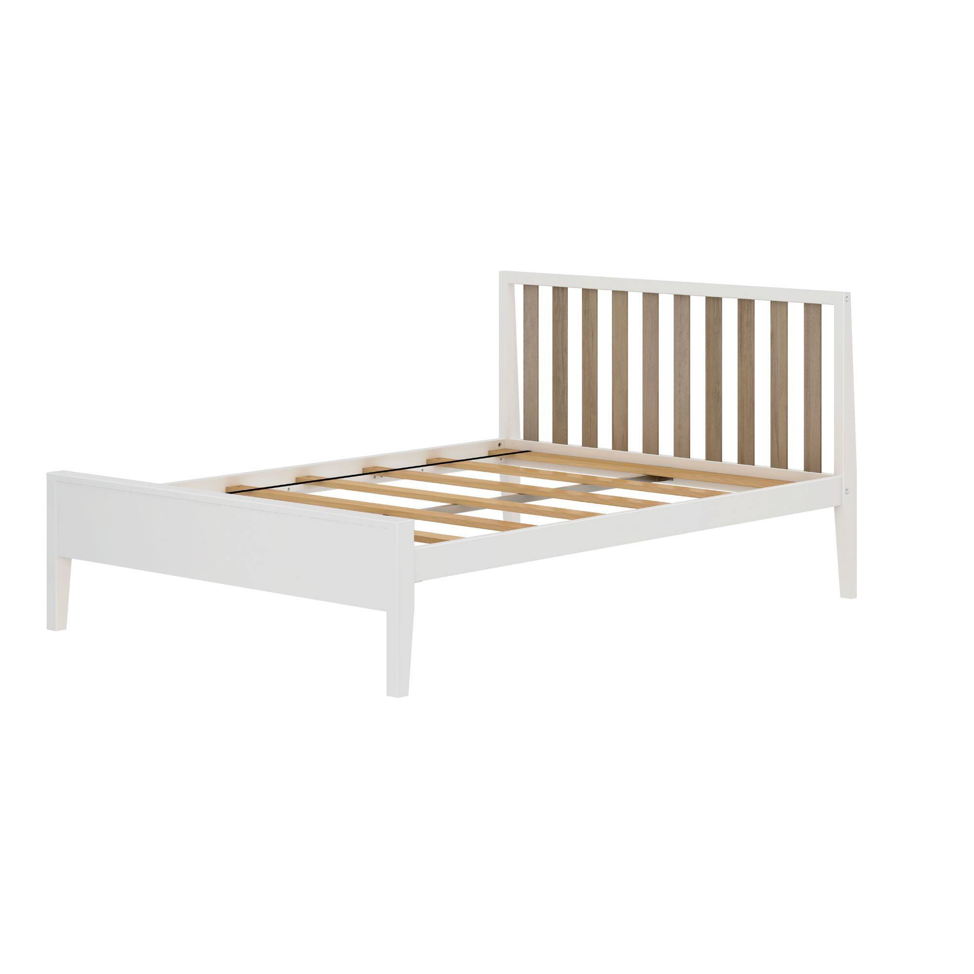 Alt View 2. Plank+Beam - Scandinavian Full-Size Bed with Slatted Headboard, White/Blonde - White/Blonde.