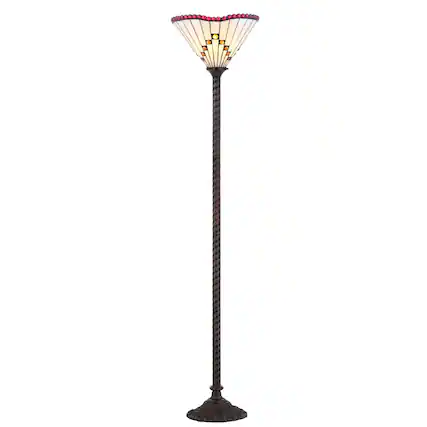 Front. Jonathan Y - Smith Tiffany-Style 70.5" Torchiere LED Floor Lamp, Bronze - Bronze.