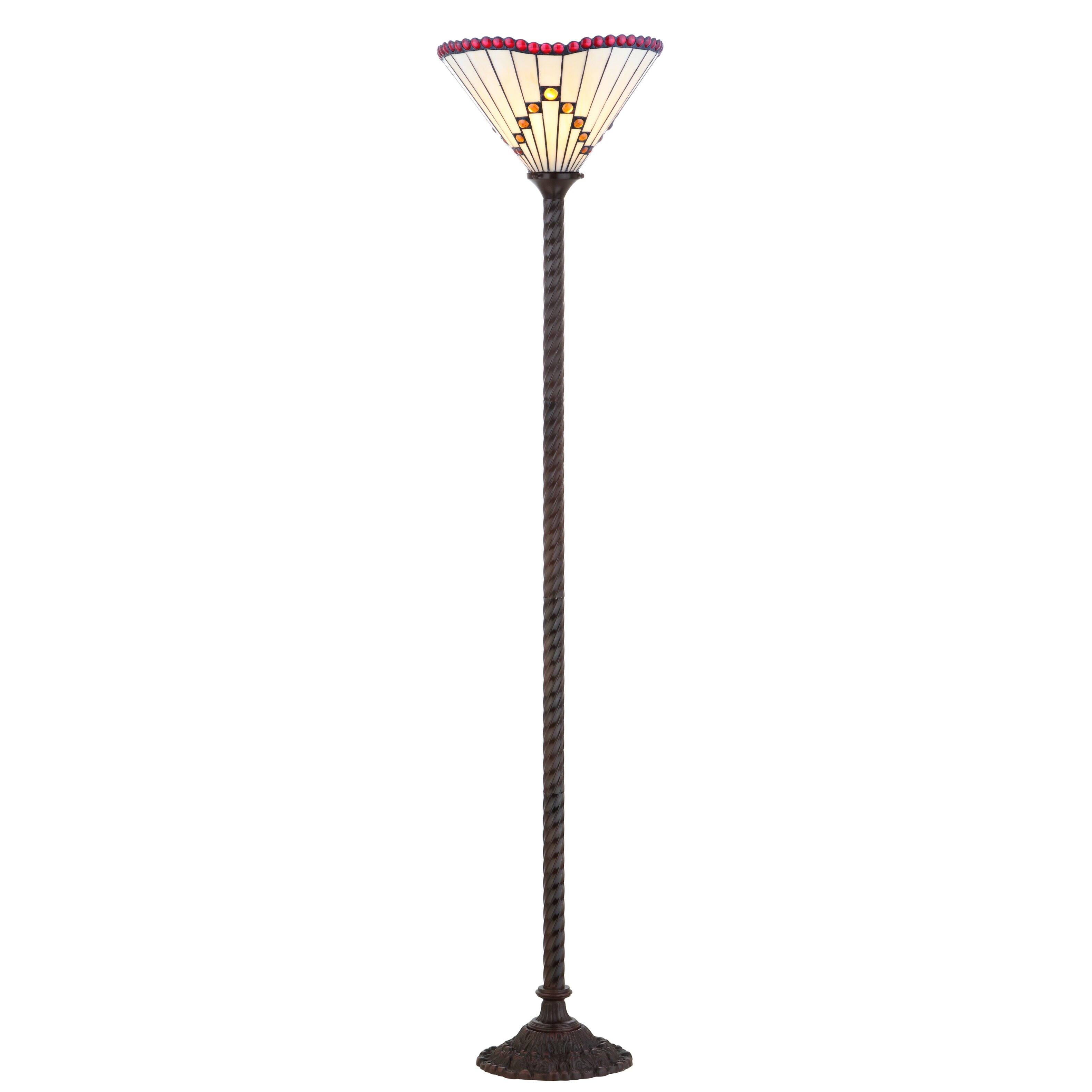 Front. Jonathan Y - Smith Tiffany-Style 70.5" Torchiere LED Floor Lamp, Bronze - Bronze.