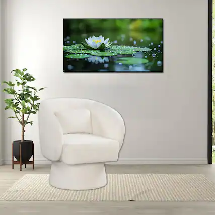 Front. Hivvago - Modern Swivel Barrel Accent Chair with Curved Backrest and Detachable Lumbar Pillow - Beige.