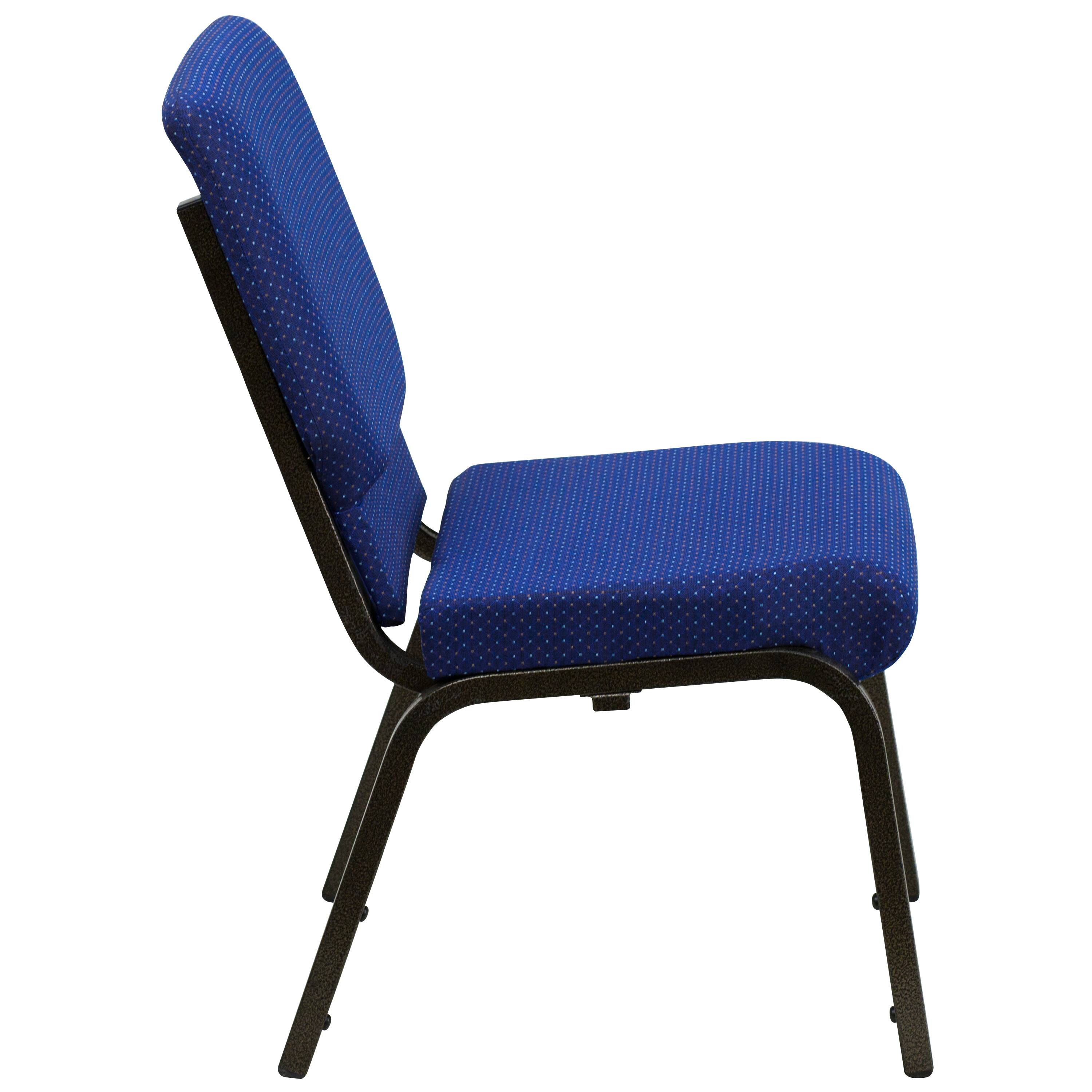 Alt View 6. Emma + Oliver - 4 Pack 18.5''W Church Chair with Book Rack - Navy Blue Patterned Fabric/Gold Vein Frame.