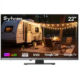 Sylvox - Limo 22" QLED Google TV Smart RV TV with Built-in DVD Player, 12V/24V 1080P Full HD for Camper