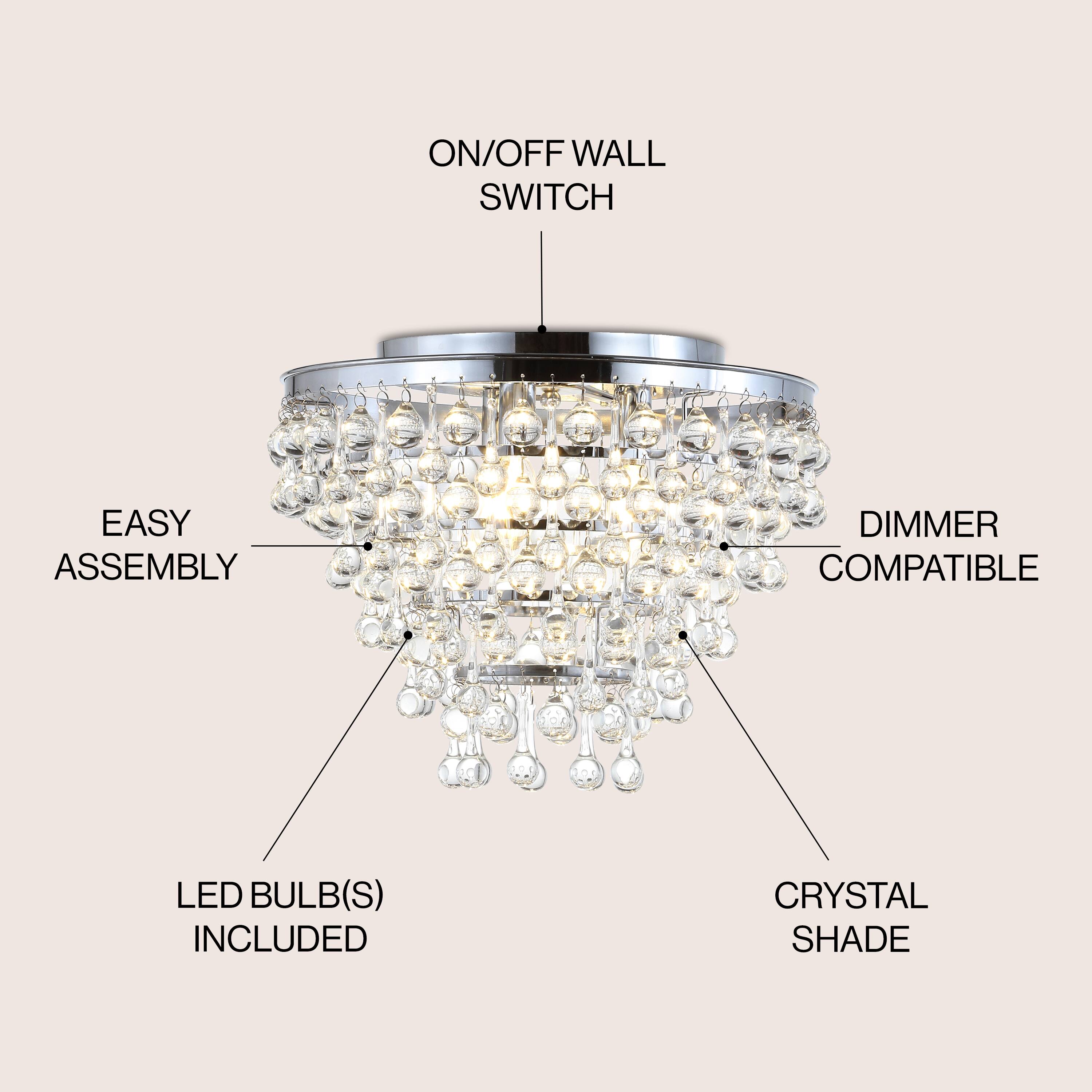ON/OFF WALL SWITCH  
EASY ASSEMBLY  
DIMMER COMPATIBLE  
LED BULB(S) INCLUDED  
CRYSTAL SHADE