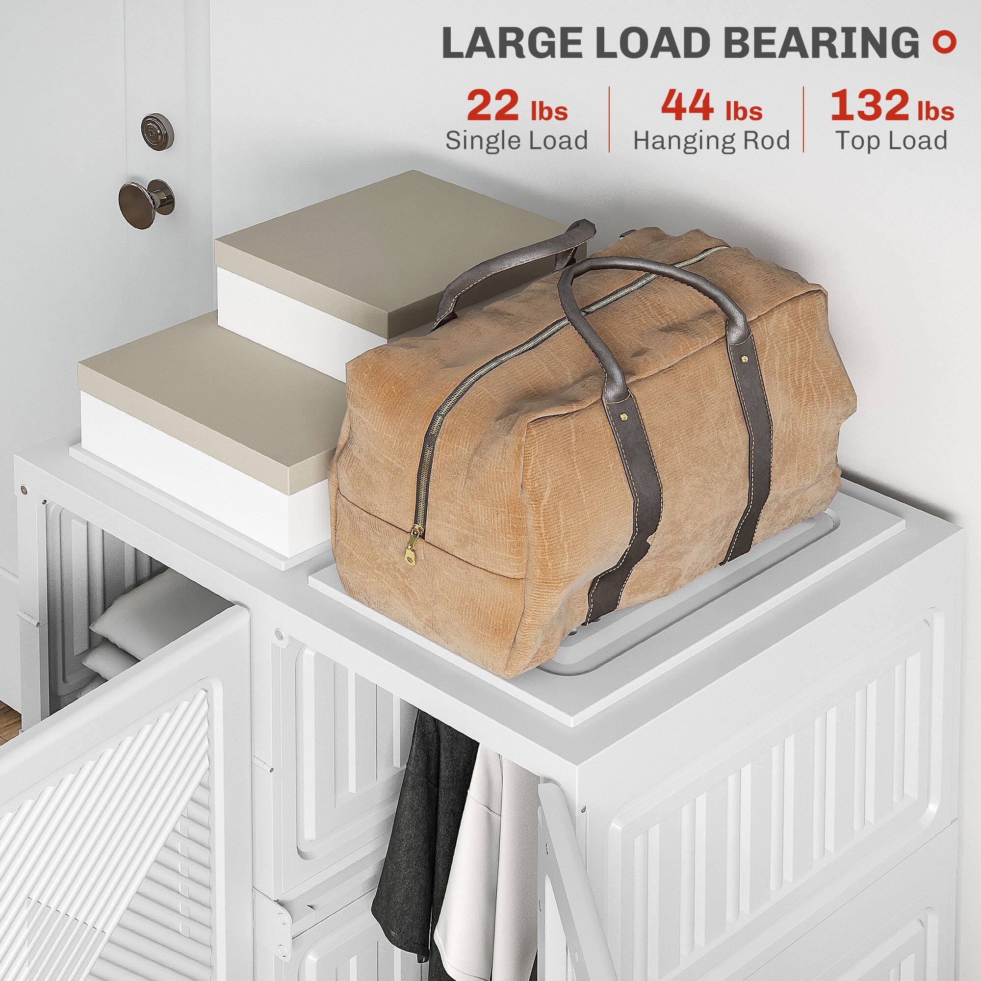 LARGE LOAD BEARING
22 lbs Single Load
44 lbs Hanging Rod
132 lbs Top Load