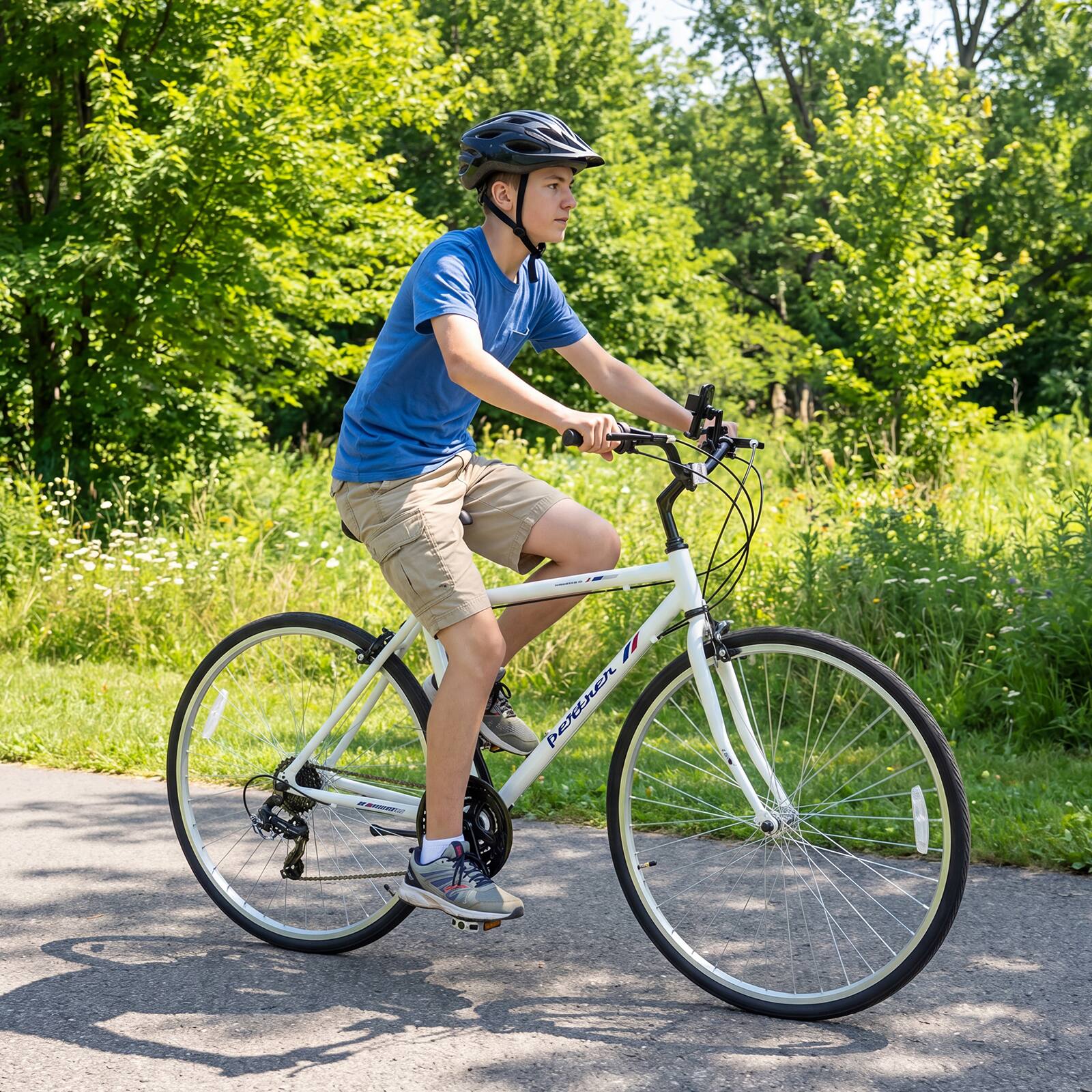 Alt View 1. Costway - Costway 700C Hybrid Bike for Men Women Adult, 18-Speed Shimano Drivetrain, Phone Holder - White.