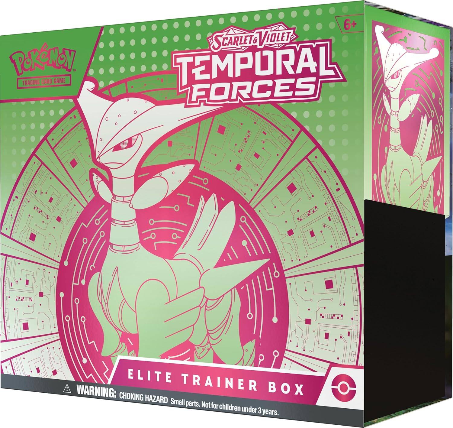 Pokémon Trading Card Game  
Scarlet & Violet  
Temporal Forces  
Elite Trainer Box  

6+  

Warning: Choking Hazard. Small parts. Not for children under 3 years.