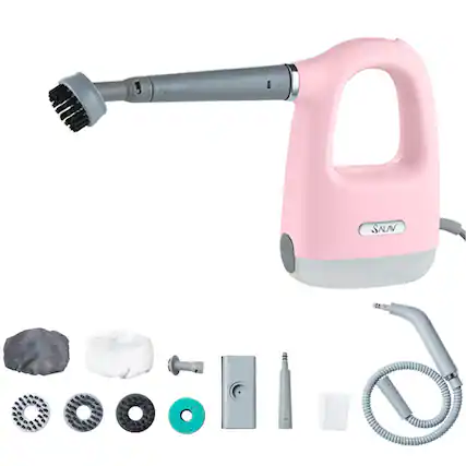 Front. SALAV - Handheld Compact CleanSteam Steam Cleaner with 10Pc Accessories Set - Pink.