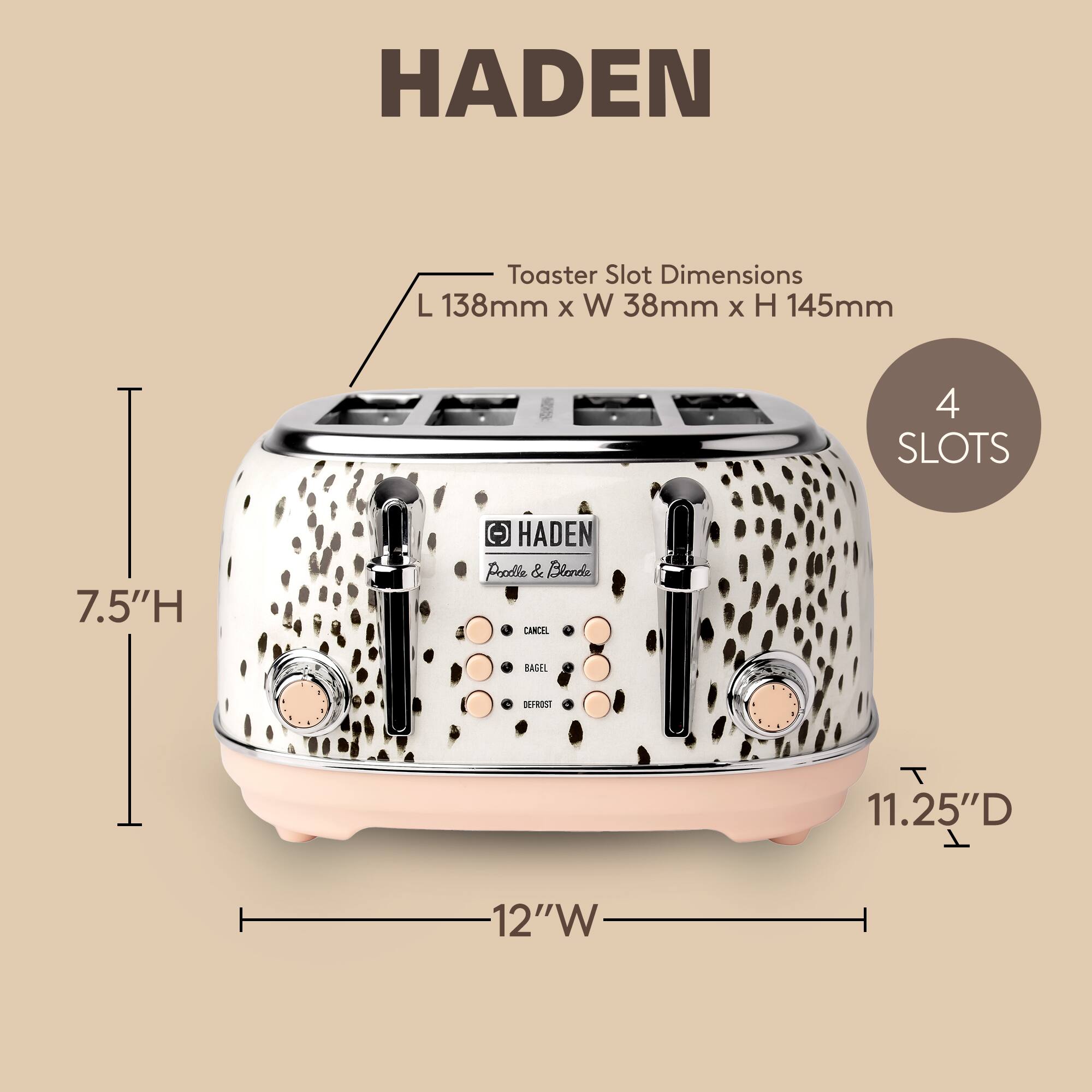 Haden Margate Poodle & Blonde Stainless Steel 4 Slice Toaster with Wide ...