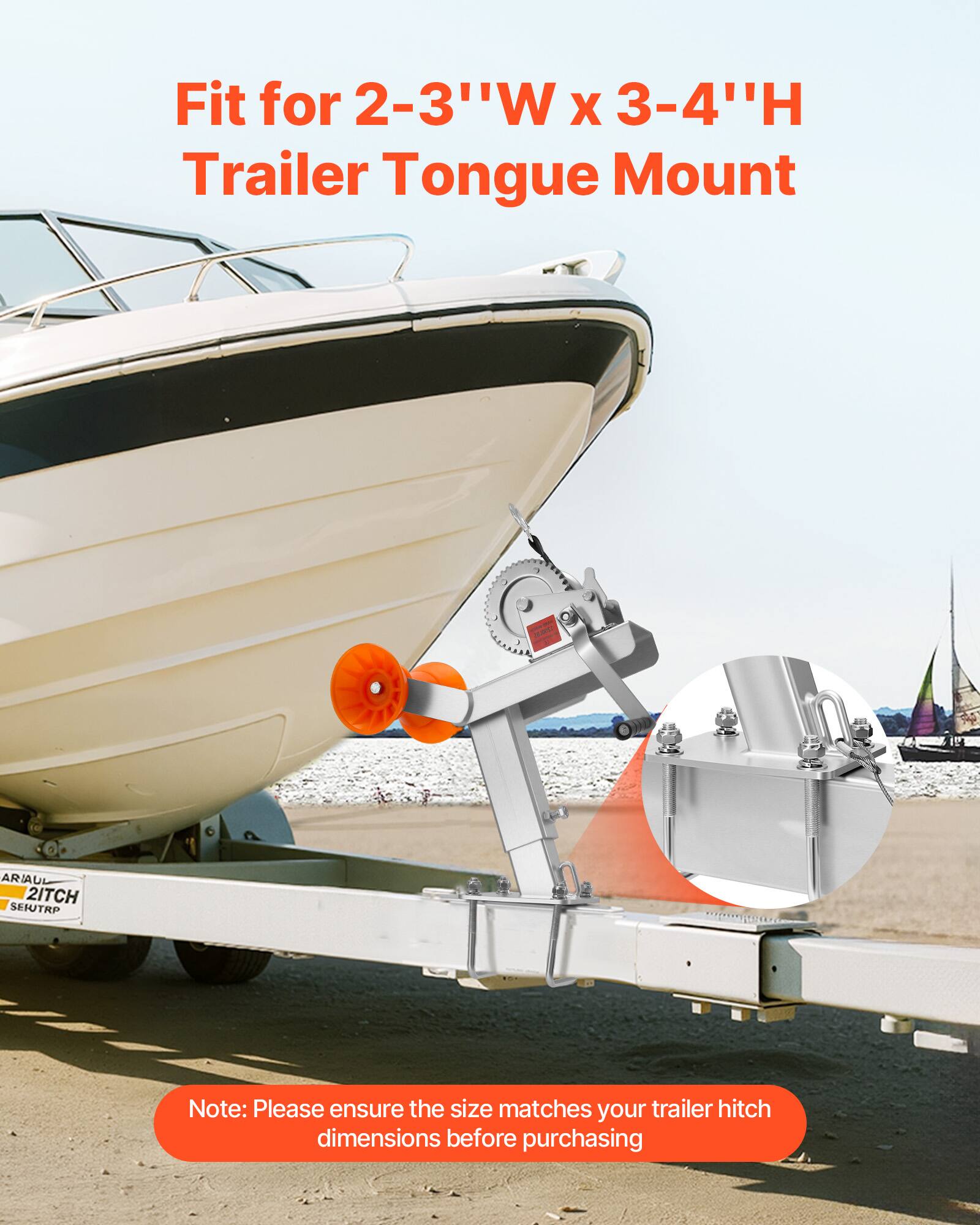 Fit for 2-3" W x 3-4" H Trailer Tongue Mount

Note: Please ensure the size matches your trailer hitch dimensions before purchasing