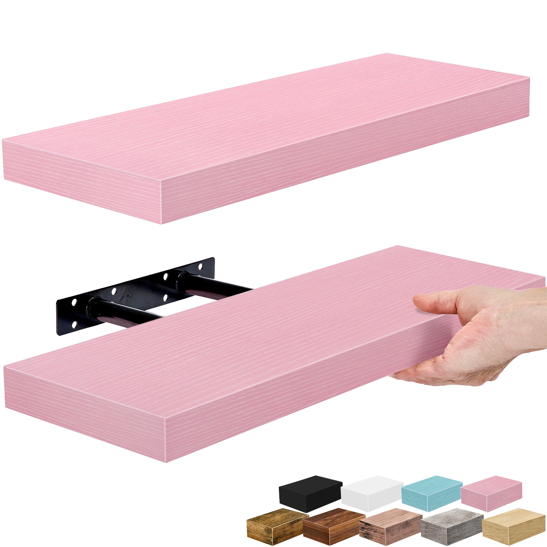 2 Pack (16"x5") Sorbus Floating Wall Shelves for Bedroom, Decor, Kitchen, Living Room - for Trophies, Frames, Bookshelf - Pink