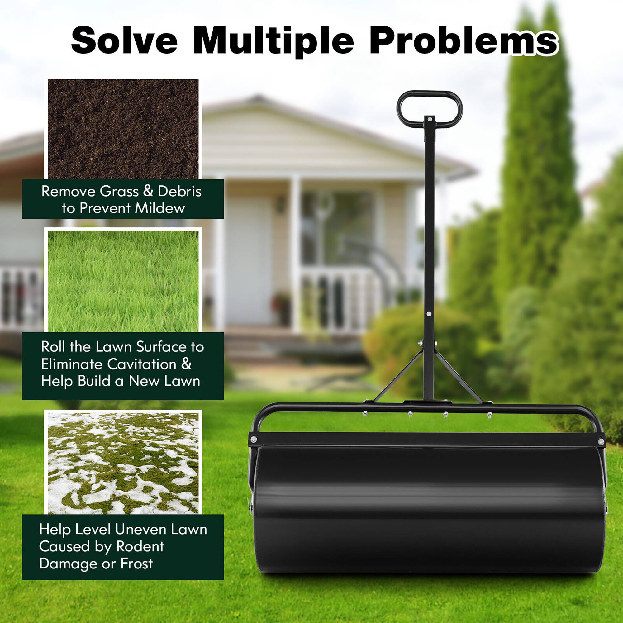 Solve Multiple Problems

- Remove Grass & Debris to Prevent Mildew
- Roll the Lawn Surface to Eliminate Cavitation & Help Build a New Lawn
- Help Level Uneven Lawn Caused by Rodent Damage or Frost