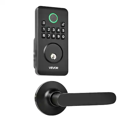Front. VEVOR - Keyless Entry Door Lock with Handle Set, Electronic Keypad Deadbolt with Lever Handles, Pioneering Easy-Grip Design - Matte Black.
