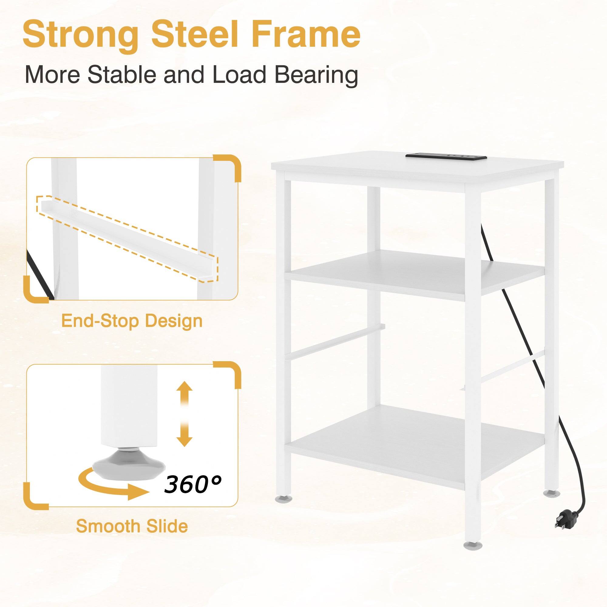 Strong Steel Frame  
More Stable and Load Bearing  

End-Stop Design  

360° Smooth Slide