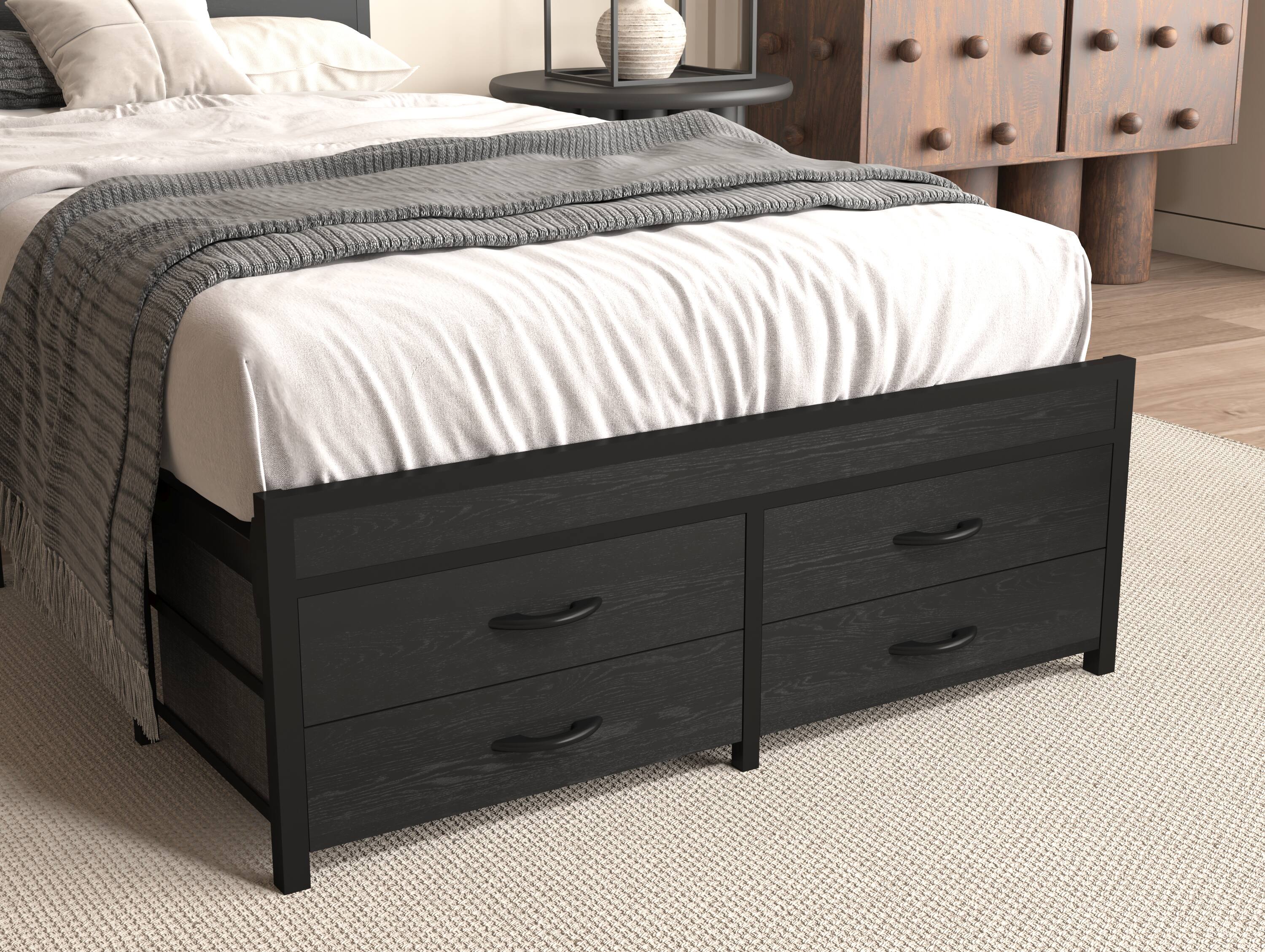 Alt View 1. LUCKY ONE - Twin Size Bed Frames with Storage Drawers - Black.