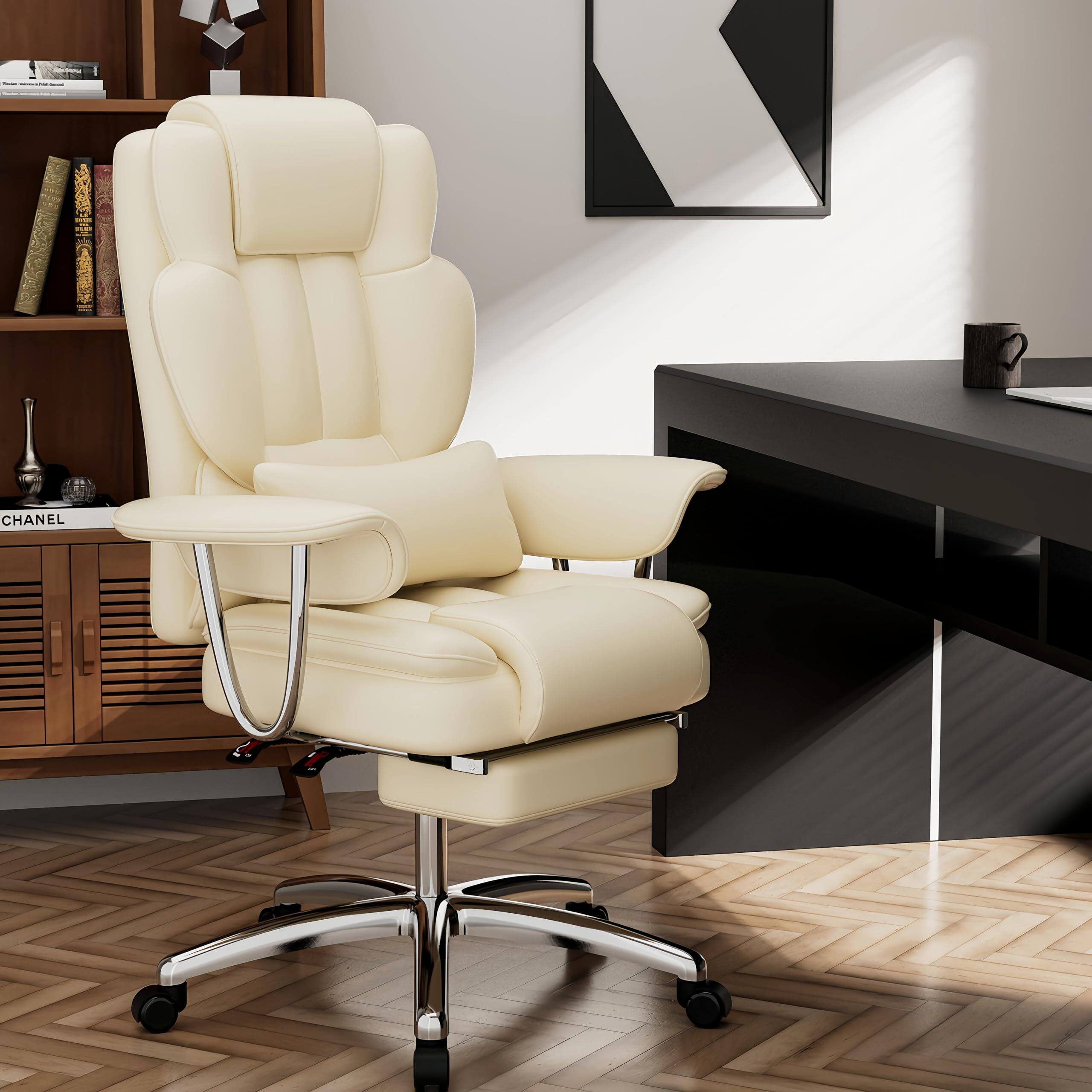 Alt View 7. Ecooso - Office Chair,  Executive Office Chair with Footrest, Leather Computer Chair, Ergonomic Reclining Chair High Back - Beige.