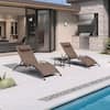 Front. PURPLE LEAF - 3-Pieces Aluminum Outdoor Chaise Lounge Patio Lounge Chair with Side Table - Brown.