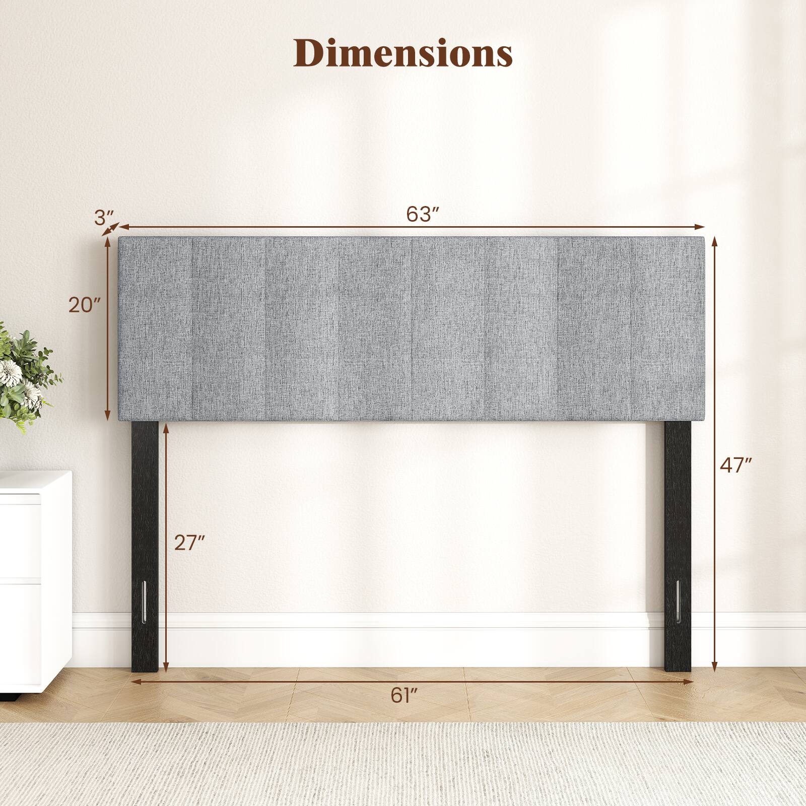 Dimensions: 3" x 63" x 20" x 47" x 27" x 61"