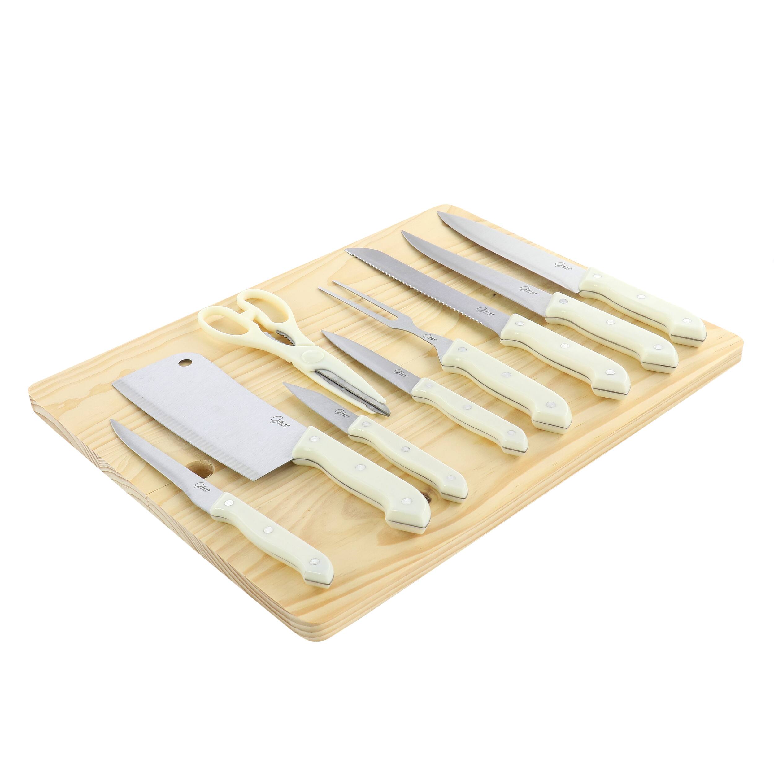 Alt View 1. Gibson - Gibson Home Wildcraft 10 Piece Cutlery Set With Cutting Board - Linen.