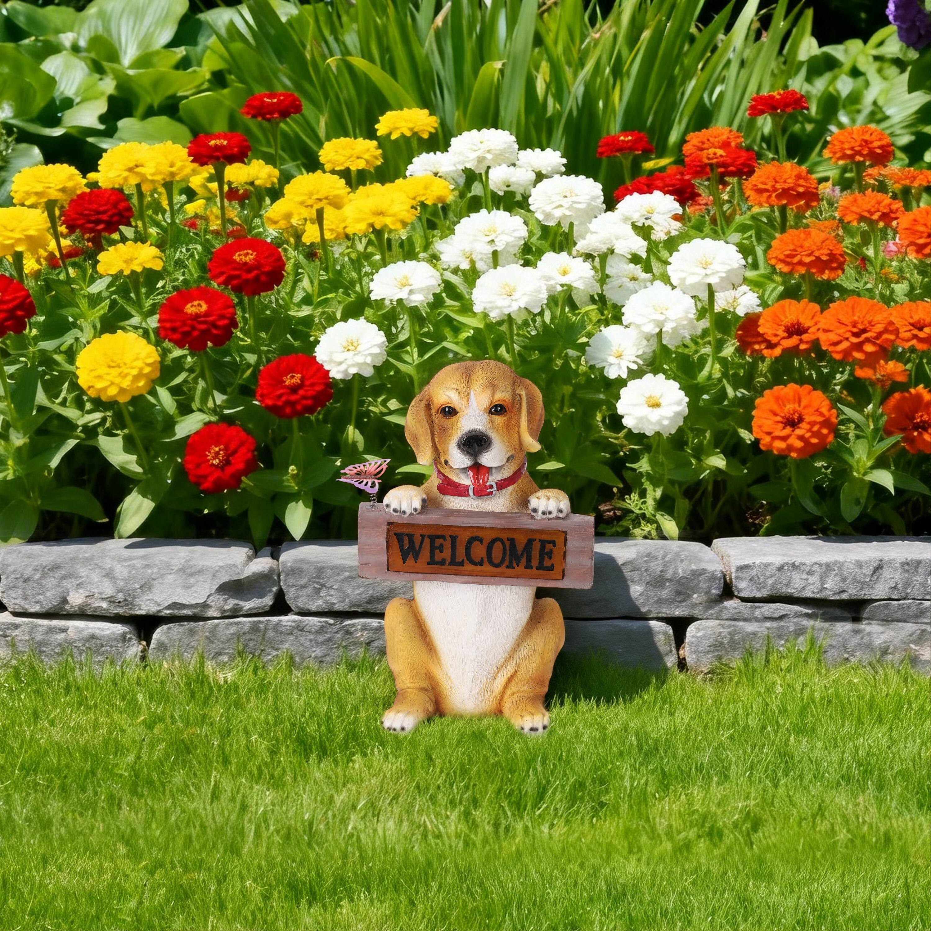Angle. Techko - Barkley the Greeting Puppy Solar Outdoor Garden Statue with Integrated LED Light.