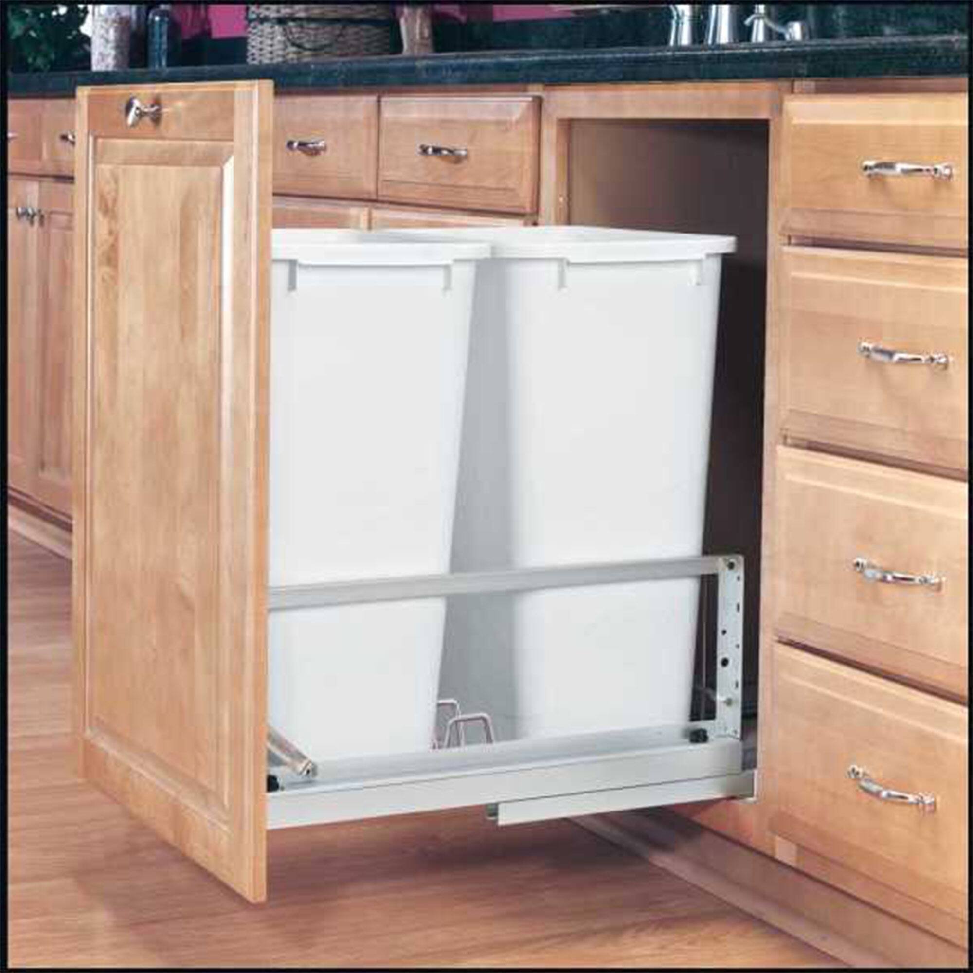 Alt View 1. Rev-A-Shelf - Rev-A-Shelf Double Pullout 50 qt. Kitchen Trash Can w/ Soft-Close, 5349-2150DM-2 - Silver.