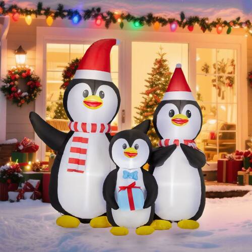 Alt View 7. Winado - Christmas Penguin Family Inflatable 6FT with Built-in LED Light Blow Up for Outdoor Yard Party Holiday Party Decorations - Multicolor.