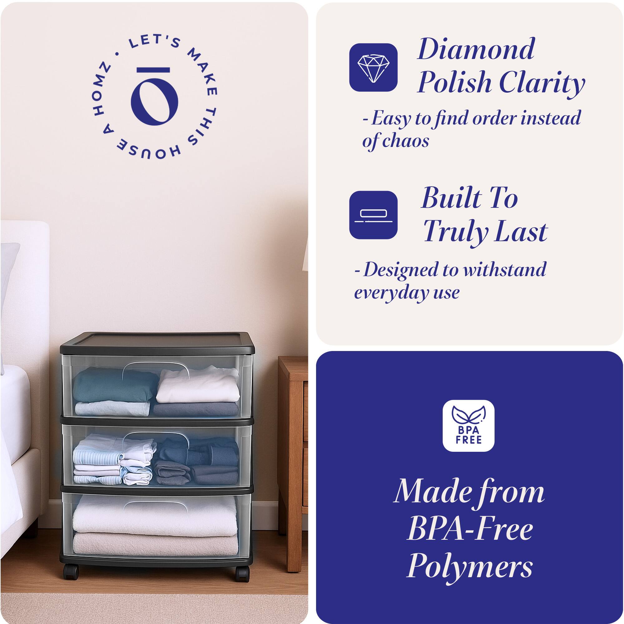 LET'S MAKE THIS HOUSE A HOME

- Diamond Polish Clarity
  - Easy to find order instead of chaos

- Built To Truly Last
  - Designed to withstand everyday use

- Made from BPA-Free Polymers