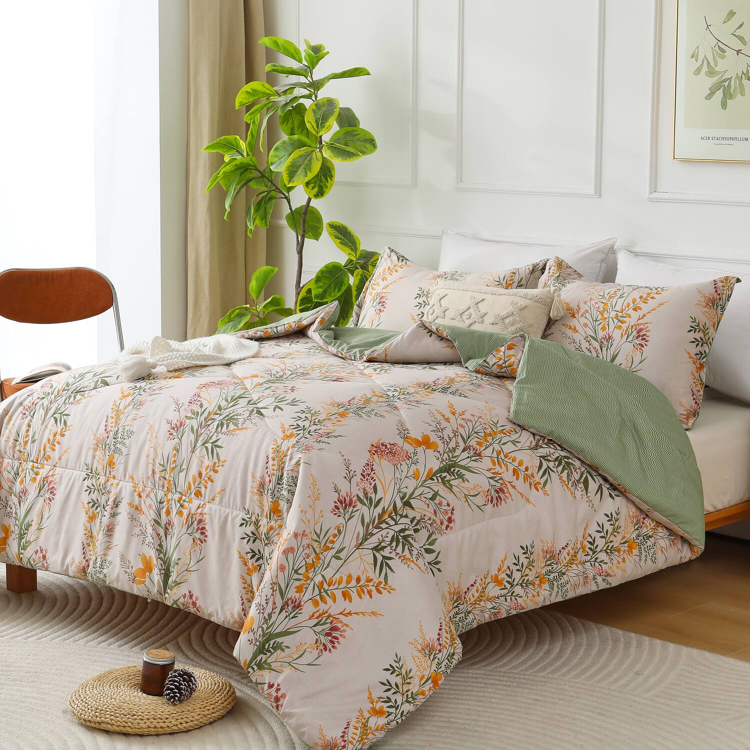 Alt View 6. Shatex - 3-Piece Tree-Print comforter Set Features A Natural Minimalist Design That's Smooth Comfortable And Breathable Creating - Yellow.