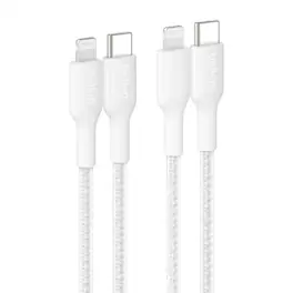 Belkin - BOOST↑CHARGE Braided PCR USB-C to Lightning Cable 1M 2-Pack - White