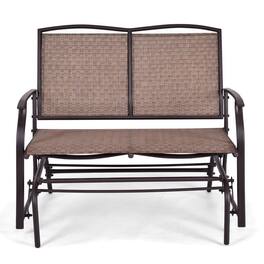 Kadyn - 2 Person patio chaise lounge, Iron Lawn Chairs Outdoor/Indoor Rocker with Weather Resistant Steel Frame for Porch Garden - Brown